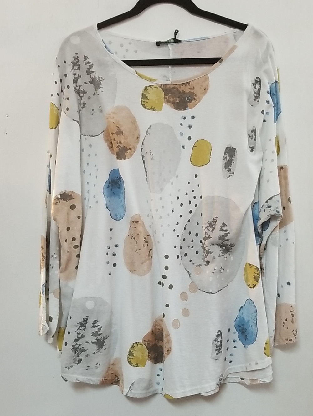 Cherish White Long-Sleeve Top with Abstract Multi-Color Spots